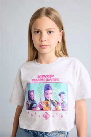 Defacto Kpop - Demon Hunters Cropped Fıt Bisiklet Yaka Kısa Kollu Tişört Kız Çocuk H9478a826hsgr421 Gri-gr421