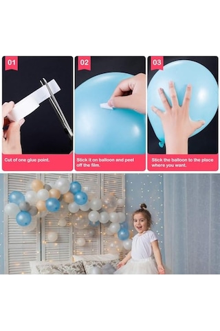 Toys - 2 Adet Çift Taraflı Yapışkan Balon Yapıştırma Bandı, Sticker Damla Modeli Ve Uçan Balon Aparatı Yapış