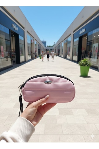 Newish Polo Portföy Stil Çift Gözlü Makyaj Ve El Çantası-dokulu Model Pembe