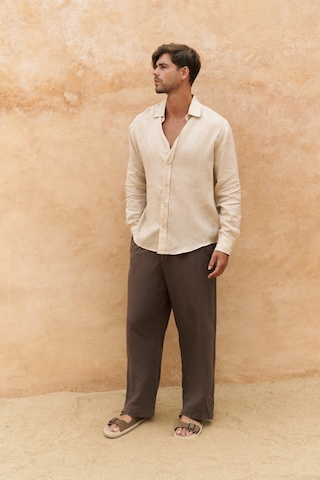 Mai Collection Mai Studios Co. Agnola Oversize Erkek Taş Keten Gömlek Taş