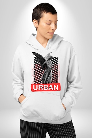 Şehir Sokak Stili Melek Heykeli Kadın Erkek Beyaz Kapüşonlu Sweatshirt Hoodie Beyaz