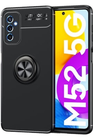 Samsung Galaxy Uyumlu M52 Kılıf Yüzüklü Sağlam Esnek Ringo Silikon Kapak Siyah
