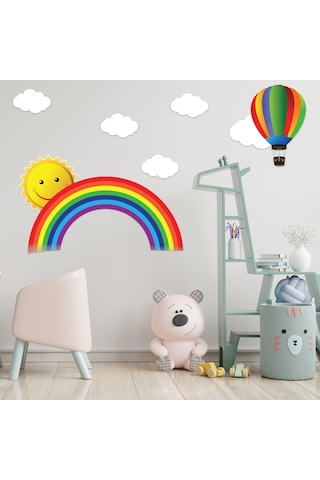 Rengarenk Gökkuşağı, Uçan Balon, Güneş Ve Bulutlar Duvar Sticker Seti - Bebek Ve Çocuk Odası De