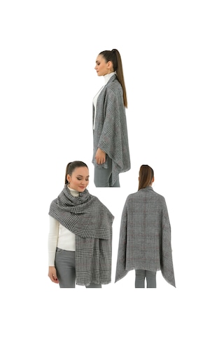 1 Adet Kadın Büyük Bedene Uygun Yumuşak Dokulu Kışlık Desenli Atkı Omuz Şalı Gri Ekose