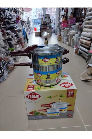 Termo Alüminyum Düdüklü Tencere 8lt Ve 4lt Tek Kapak İki Tencre Gümüş