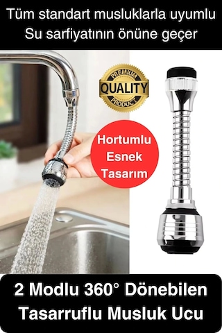 Premium 2 Modlu Hortumlu 360 Dönebilen Perlatör Başlık Mutfak Lavabo Tasarruflu Musluk Ucu Tasarım Çok Renkli
