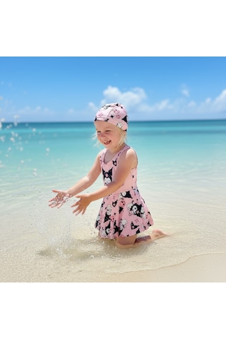 Milays Kız Çocuk Etekli Boneli Mayo Bikini Koyu Pembe