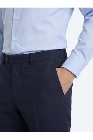 Kip Lacivert Çizgili Dokuma Fitted Fit Klasik %100 Yün Pantolon