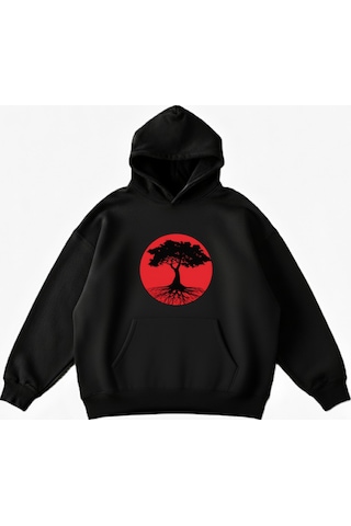 Maki Home Makiteks Siyah Pamuklu Unisex Cepli Kapüşonlu Rahat Kesim Manzara Baskılı Sweatshirt SiYAH