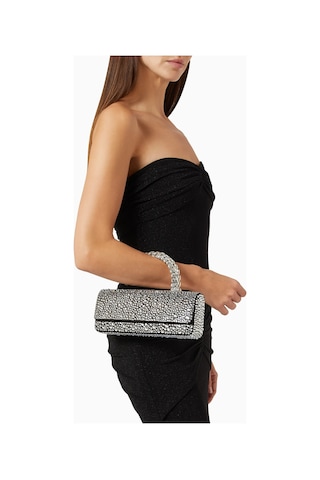 L'alingi Malika Crystal Saten Clutch Çanta, Gümüş, Kristal Üst Saplı