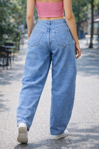 Cedy Denim Cedy Denım Yüksek Kalite Kadın Yüksek Bel Baggy Skater Jean Açık Mavi