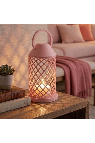 Minimalist Modern Tasarım Dekoratif Mumluk - Ev Dekorasyonu İçin Şık Kafes Fener - Masaüstü Mumluk - Pembe