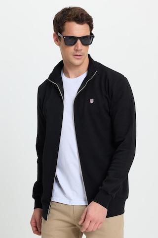 Tudors Erkek Slim Fit Dar Kesim Pamuklu Tam Fermuarlı Çift Cepli Dik Yaka Siyah Sweatshirt Hırka-41891 Siyah