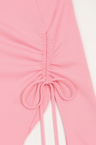 Wild Flower Pembe Uzun Kollu Asimetrik Yaka Drapeli Yan Bağlamalı Bluz Üst Pembe
