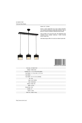Avonni Av-60193-3y-bsy Siyah Boyalı Modern Avize E27 Metal Cam 70x15cm Diğer