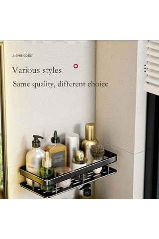 Besthome1 Deliksiz Montajlı Çok Amaçlı Duvara Monte Raf, Banyo Ve Mutfak Düzenleyici, Modern Siyah Siyah