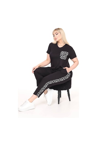 Kısmet Sepeti Kadın Kapri Tshirt İkili Cep Detaylı Viskon Penye Şık Takım siyah