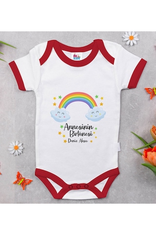 Bk Gift Bk Kids Kişiye Özel Annesinin Bir Tanesi Tasarımlı Kırmızı Bebek Body Zıbın-1 Çok Renkli