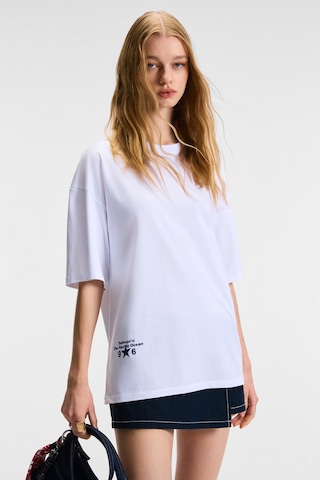 Ethıquet TAVENA Kadın %100 Pamuk Baskılı Oversize Fit Kısa Kollu Yuvarlak Yaka Beyaz T-Shirt