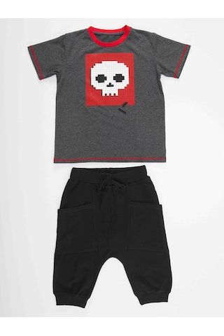 Denokids Mshb&g Skull Erkek Çocuk T-shirt Baggy Kapri Takım Çok Renkli