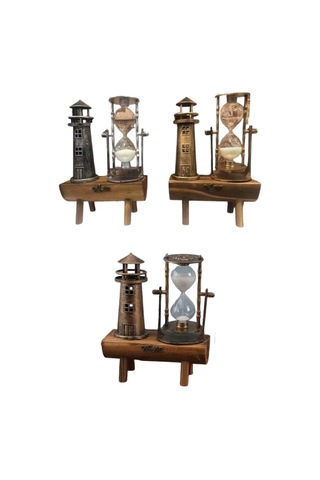 Hediyelik Eşya Retro Deniz Fenerli Kum Saati Ahşap Görünümlü Dekoratif Eşya