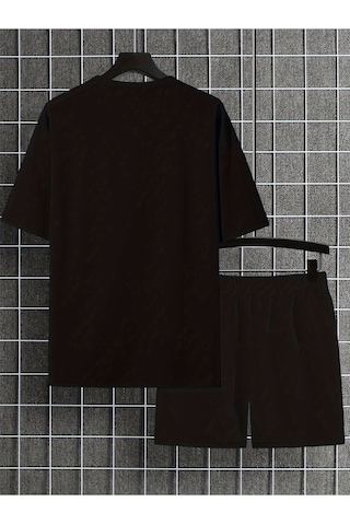 Uyguntarz Unisex Papatyakelebek Tasarım Basklı Tshirt Eşofman Takımı Siyah
