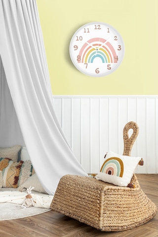 Pastel Gökkuşağı Modern Tasarım Çocuk Odası Duvar Saati - 30cm - Önü Camlı Beyaz Kasa Beyaz