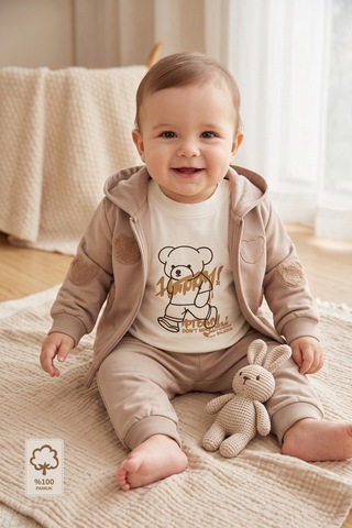 Minory Baby - Kapüşonlu 3'lü Eşofman Takımı Çok Renkli Çok Renkli