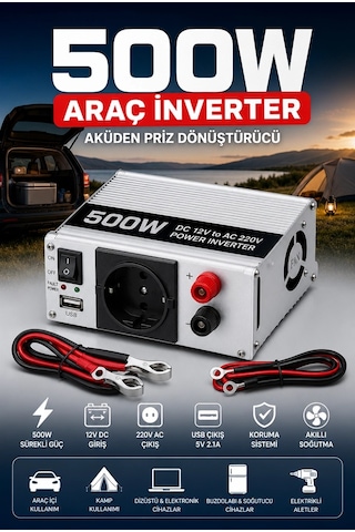 Bay 500w Fanlı Akü İnverteri 12v Dc Giriş 220v Ac Çıkış Usb Portlu Taşınabilir Araç Kullanımı Najmaddin