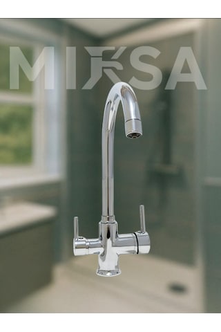 Krom Baston Borulu 3 Girişli Arıtmalı Mutfak Eviye Bataryası Musluğu