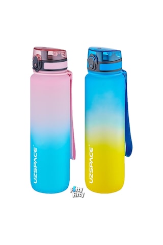 Uzspace 2'li Tritan Matara Seti 1000ml Büyük Boy Çift Renk Softtouch Ff Collection Tritan Su Matarası Pembe Yeşil - Sarı Lacivert