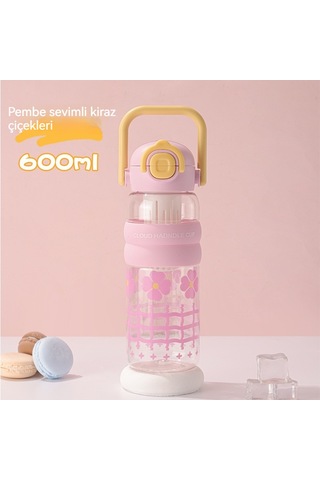 Jian Fan Plastik Su Bardağı Karikatür Saman Bardağı Pembe