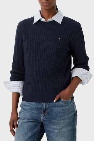Tommy Hilfiger % 100 Pamuk Regular Fit Bisiklet Yaka Örgü Kazak Kadın Kazak Ww0ww44993 C1g Lacivert