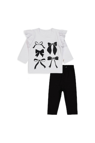 Civil Baby Fiyonk Baskılı 6-18 Ay Takım - Beyaz Beyaz-siyah