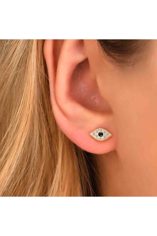Zirkon Taşlı Pırlanta Montür Göz Desenli Altın Kaplama Gümüş Küp
