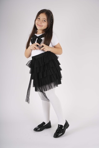 Miniko Kids 23 Nisan 29 Ekim Konsept Fiyonk Detaylı Tül Detaylı Kat Kat Tütü Etekli Takım Siyah