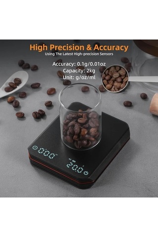 Honeybeeshop Siyah Hotu Otomatik Zamanlayıcılı Küçük Espresso Terazisi 0 1g 2kg Usb Şarjlı Dijital Kahve Terazisi Led Ekran Siyah