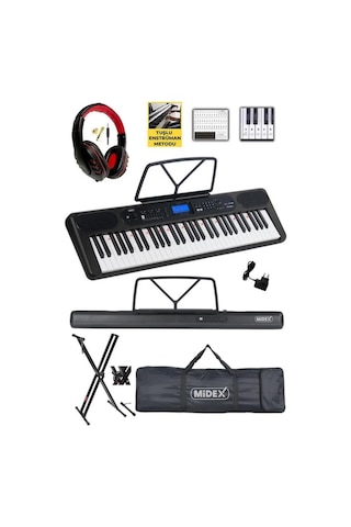 Midex Ps-5200bk-hs Pro Org 61 Led Işıklı Tuş Hassasiyetli Bluetooth Midi Kulaklık Stand