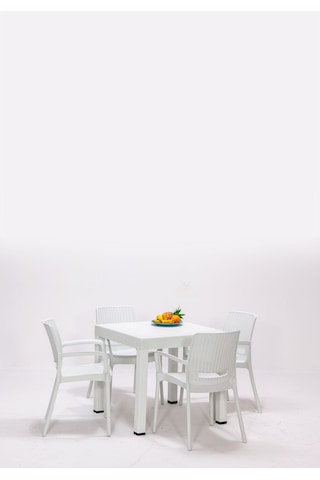 Rattan Beyaz Kollu 4 Sandalye Masa Takımı - Bahçe&Balkon&Teras Beyaz