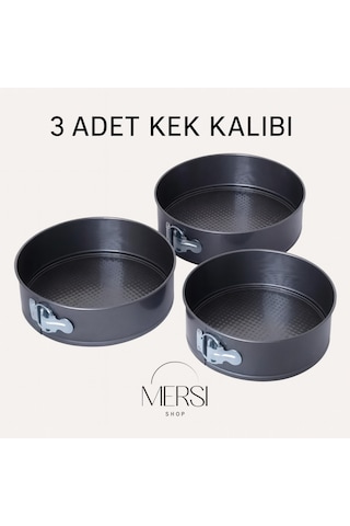 3'lü Kelepçeli Kek Kalıbı Seti Yanmaz Yapışmaz Metal Cheesecake Pasta Pişirme Kalıbı Seti Sİyah