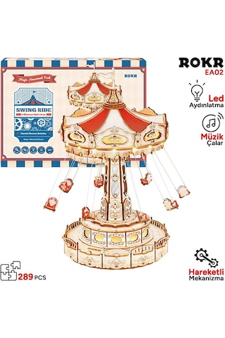 Rokr Ea02 Dönme Dolap Müzik Kutusu Swing Ride Music Box Dıy 3d Wooden Puzzle Maket Model Seti 3d Model Kit Detaylı Dekoratif Hobi Seti Ahşap Maket Hareketli Ve Işıklı