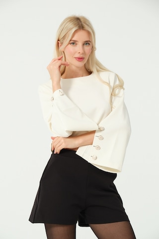 Düğme Detay Crop Bluz Beyaz BEYAZ Beyaz