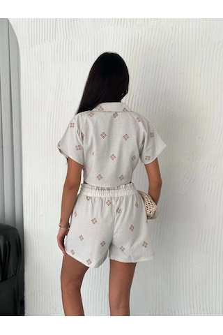 Kazax Gömlek Şort Keten Takım S1052-1056 Beyaz