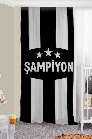 Taraftar Siyah Beyaz Çift Kanatlı Fon Perde
