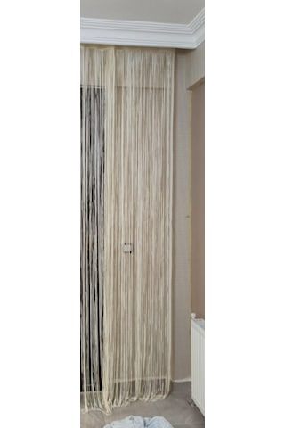 Düz İp Krem Renk En 100 Cm Boy 280 Cm Hazır Düğmeleri Dikilmiş İp Perde Krem