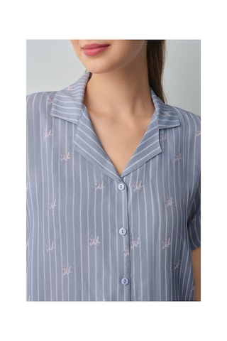 Suwen Jade Gömlek Yaka Şort Pijama Takımı Wsh109100241075 Mavi