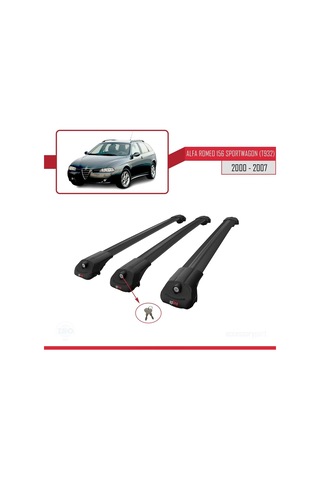 Alfa Romeo 156 Sportwagon T932 2000-2007 Arası İle Uyumlu Ace-1 Ara Atkı Tavan Barı Siyah 3 Adet Bar