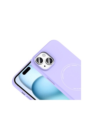 Apple iPhone Uyumlu 15 Kılıf M-safe Şarj Özellikli Kamera Korumalı Elio Sert Pc Kılıf Lila