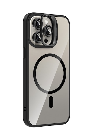 Apple Uyumlu iPhone 15 Pro Max Kılıf Standlı Ve Kamera Lens li M-safe Şarj Özellikli Zore Etro Kapak Gri