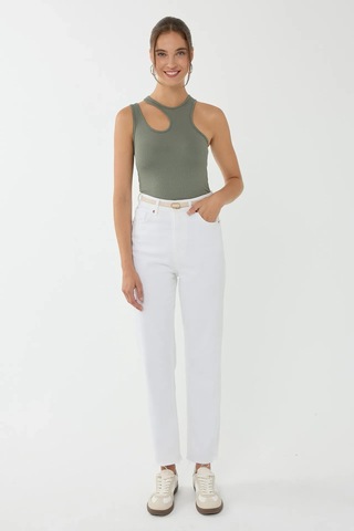 Hiccup Asimetrik Yaka Crop Top Yeşil